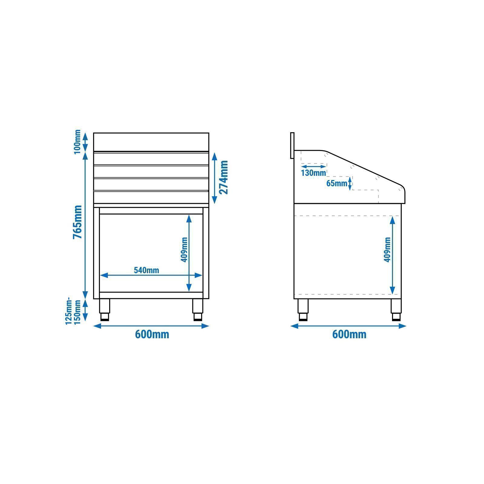 Bar Speed Rail - Stainless Steel - 600x600mm - with 4 shelves