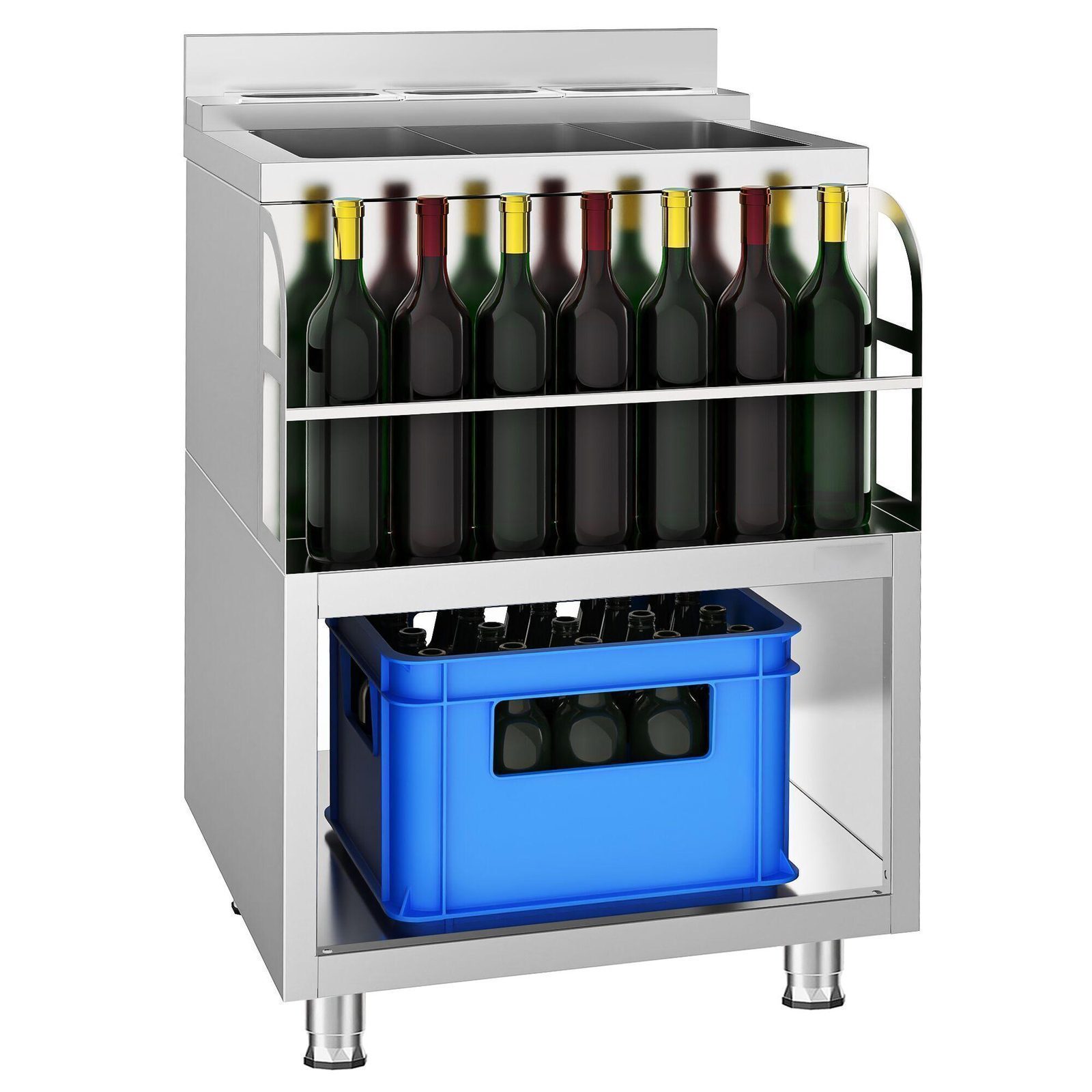Cocktailstation 600x600mm – 3 Spülbecken & Flaschenhalter