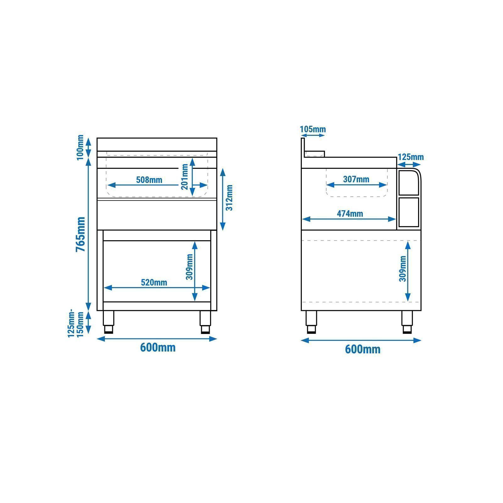 Cocktail Station 600x600mm - 3 Sink Bowls & Bottle Holder