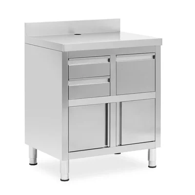 Coffee Cabinet for Coffee Machine - Stainless Steel - 2 Drawers - Tilting Container - Backsplash - 60 x 82 x 95 cm