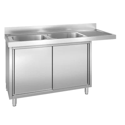 Commercial Dishwasher Sink Cabinet PREMIUM 1600x700mm - 2 Bowls Left
