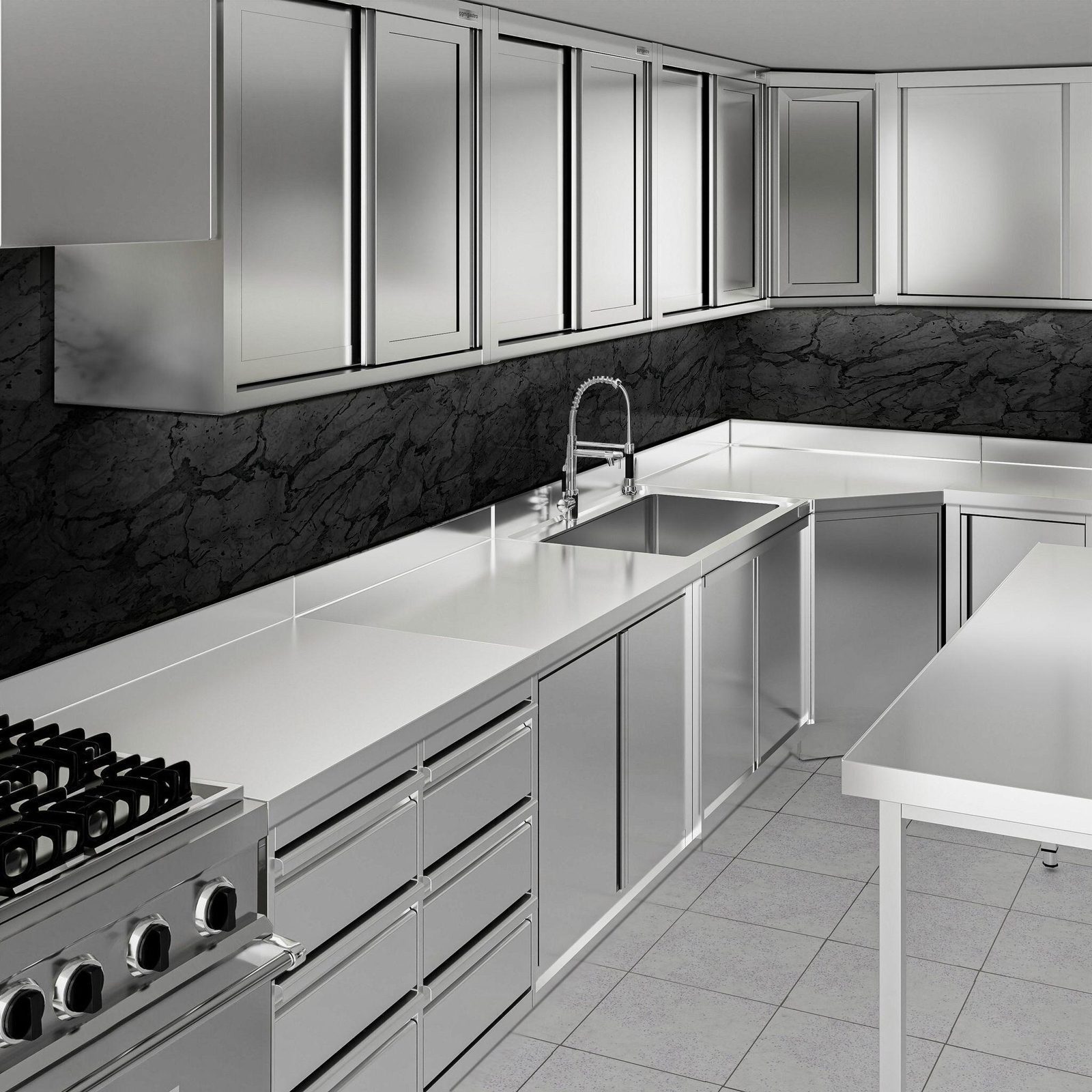 Stainless Steel Corner Floor Cupboard PREMIUM 1000x1000mm
