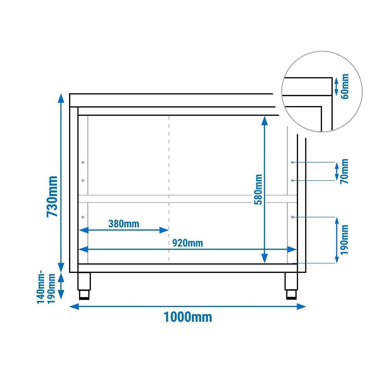 Stainless Steel Floor Cupboard Flex ECO - 1000x600mm - with Sliding Doors