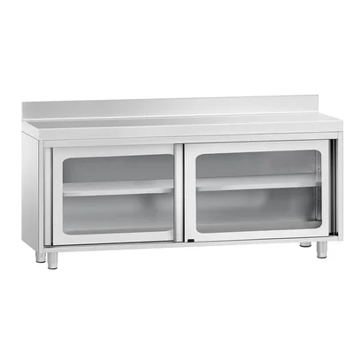 Stainless Steel Floor Cupboard PREMIUM - 1800x600mm - with Glass Sliding Doors & Upstand