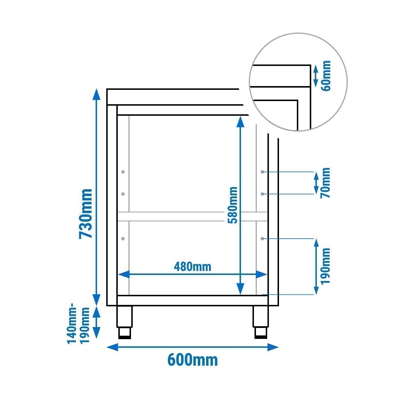 Stainless Steel Floor Cupboard PREMIUM - 600x600mm - with Hinged Doors