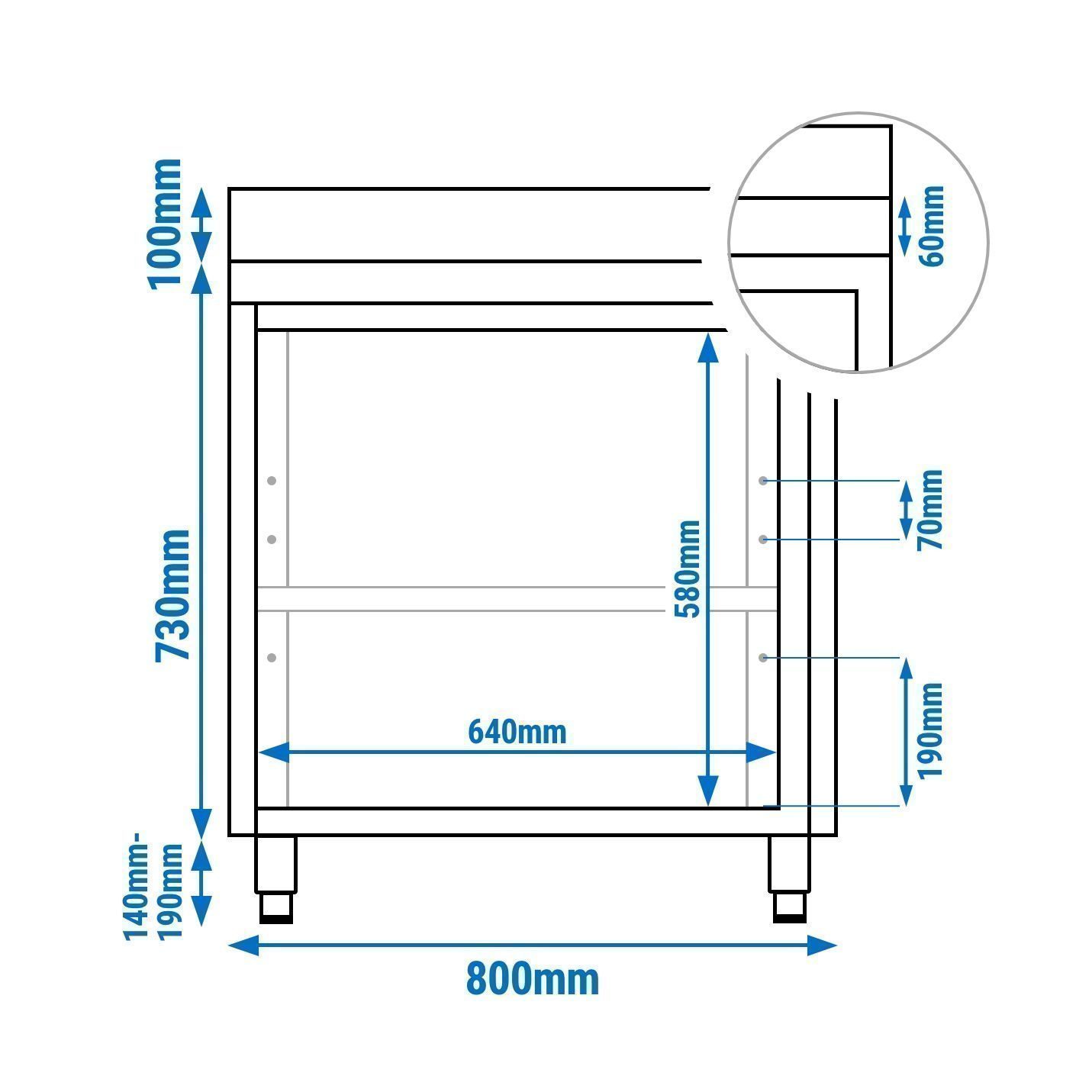 Stainless Steel Floor Cupboard PREMIUM - 800x600mm - with Double Doors & Upstand