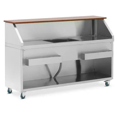 Mobile Bar Station - with ice container & bottle holder - 180 cm wood-look counter