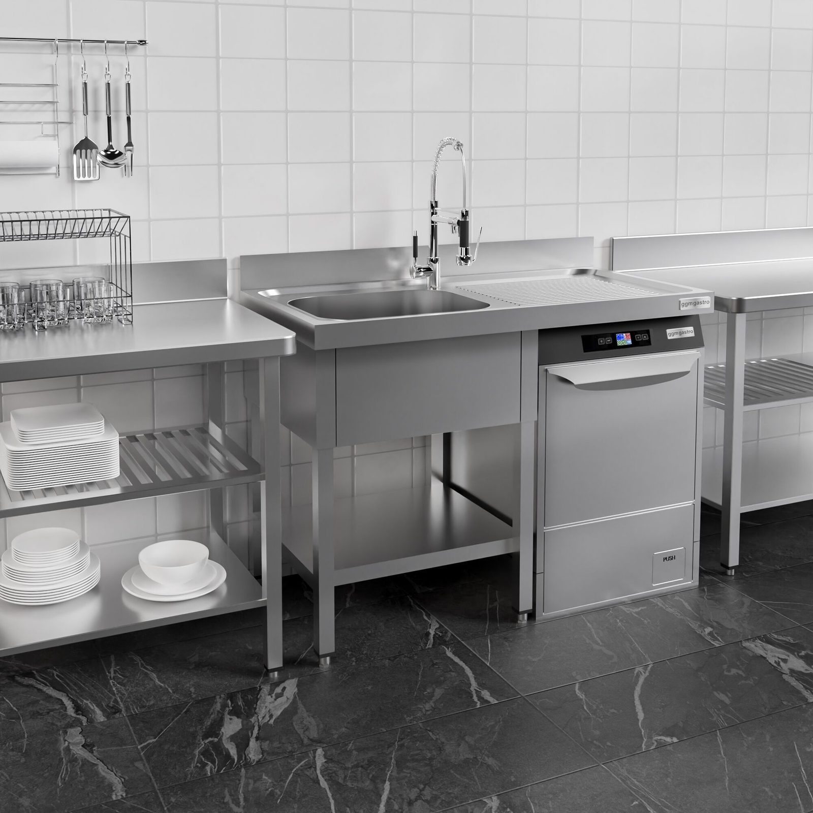 Commercial Dishwasher Sink Unit PREMIUM 1200x600mm - Single Bowl Left