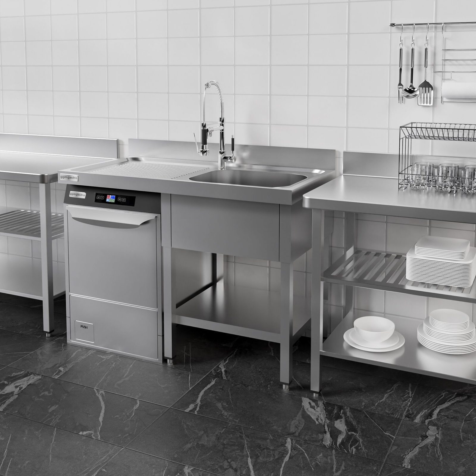 Commercial Dishwasher Sink Unit PREMIUM 1200x600mm - Single Bowl Right