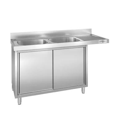 Commercial Dishwasher Sink Cabinet PREMIUM 1600x700mm - 2 Bowls Left