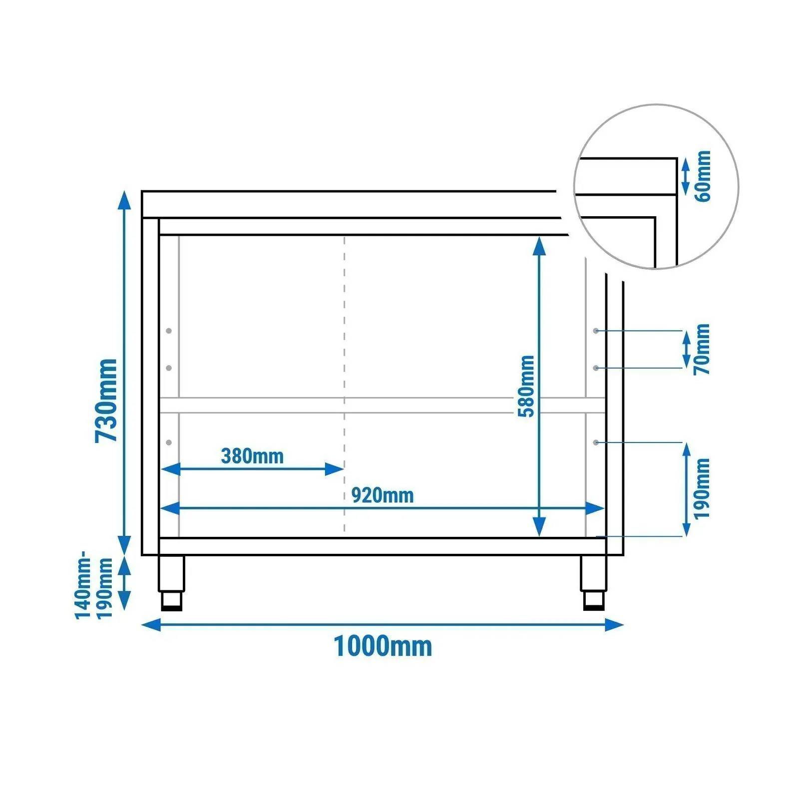 Stainless Steel Floor Cupboard Flex ECO - 1000x600mm - with Sliding Doors