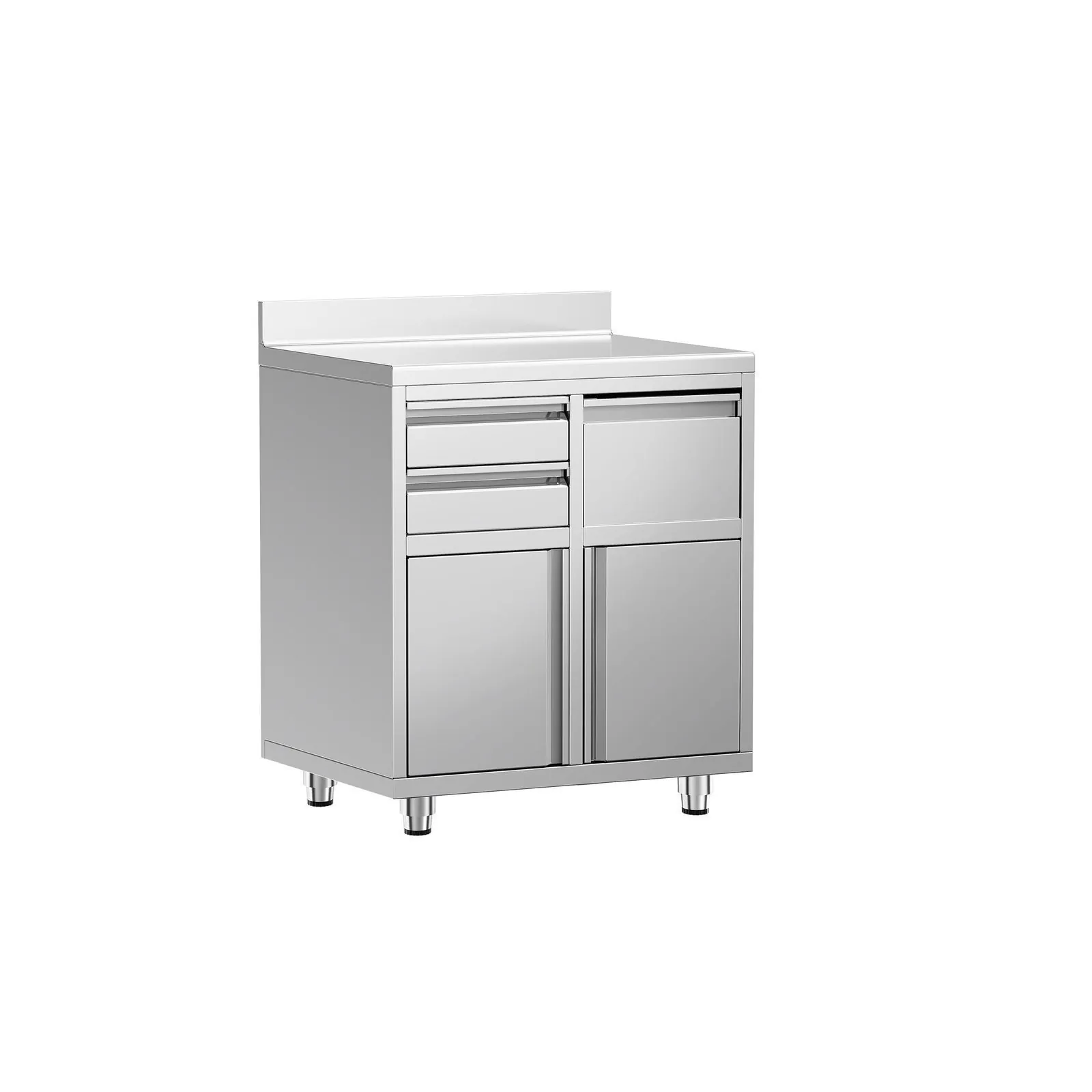 Edelstahl-Unterschrank für Kaffeemaschine - 800x600mm - mit 2 Schubladen & Doppelflügeltüren & Aufkantung