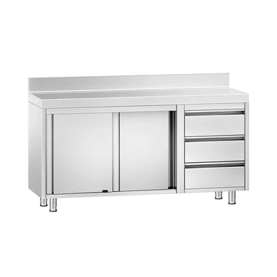 Edelstahl-Bodenschrank PREMIUM - 1400x700mm - mit 3 Schubladen rechts & Rückwand