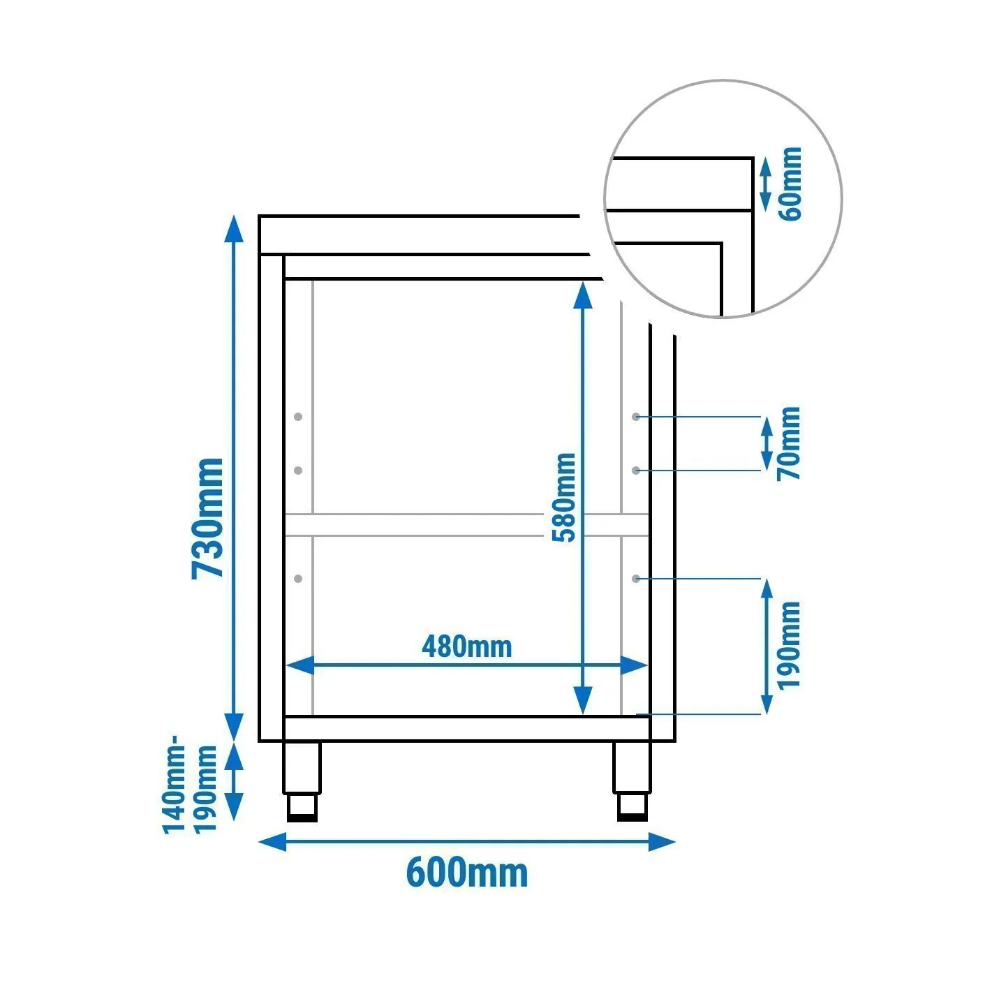 Stainless Steel Floor Cupboard PREMIUM - 600x600mm - with Hinged Doors